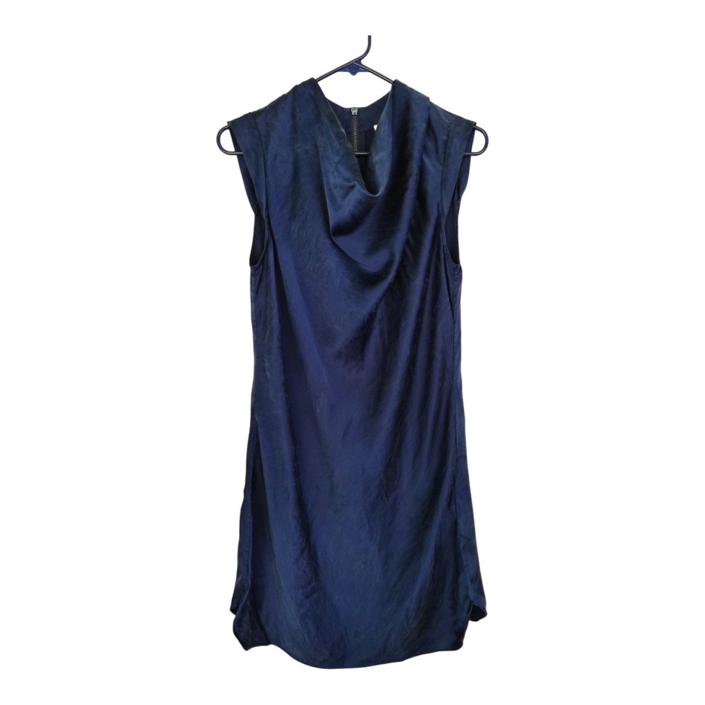 Haute Hippie 100% Silk Dress Size 6 Navy Blue Cowl Neck Asymmetrical Boho